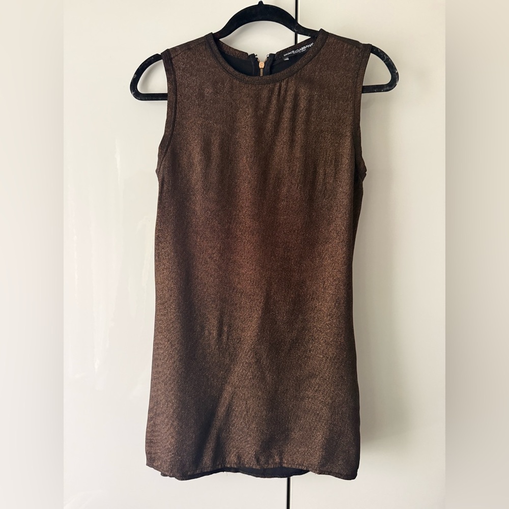 Dolce & Gabbana Copper Shimmer glitter sleeveless Tank Top with back Zipper 40